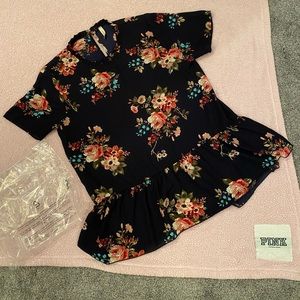 Orange Creek Navy Floral Peplum Blouse